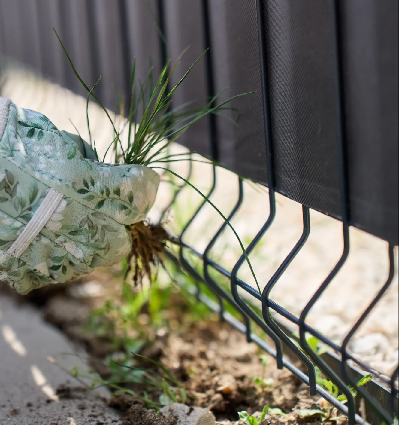 Professional weed removal in a residential garden bed